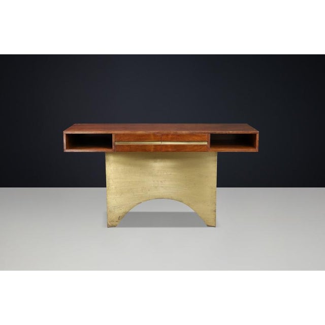Italian Walnut Console with Brass Base, 1950s For Sale - Image 18 of 18