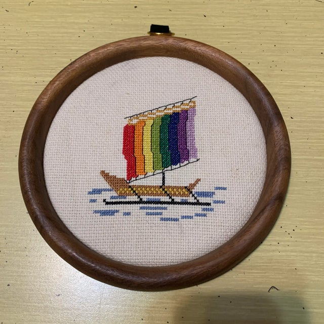 Mid 20th Century Vintage Multicolored Viking Ship Needlepoint For Sale - Image 5 of 5