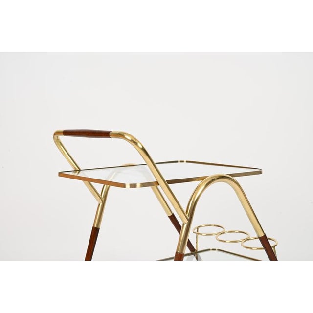 Brass and Walnut Bar Cart by Cesare Lacca, Italy, 1950s For Sale - Image 9 of 14