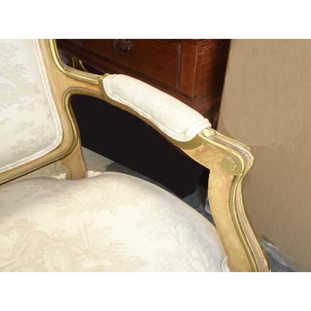 Vintage French Louis XVI Gold Gilt Off White Arm Chair For Sale - Image 12 of 15