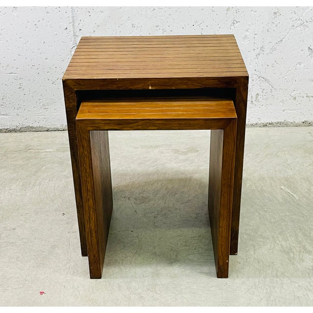 Vintage 1960s Walnut Wood Nesting Tables, Pair For Sale - Image 10 of 10