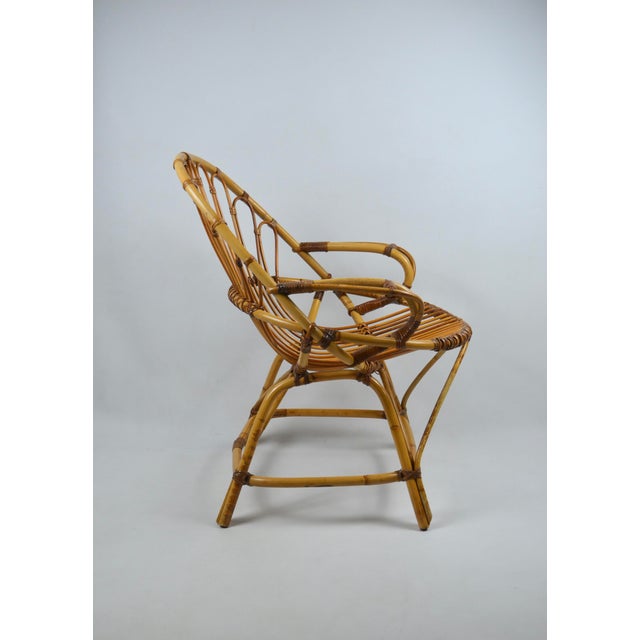 Mid-Century Modern Mid-Century Modern French Rattan Peacock Lounge Chair, 1970 For Sale - Image 3 of 13