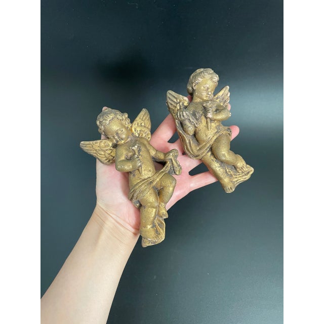 19th Century Gilt Plaster Gesso Cherub Wall Sculptures - a Pair For Sale - Image 12 of 12