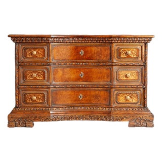 Italian Walnut Marquetry Serpentine Chest of Drawers For Sale
