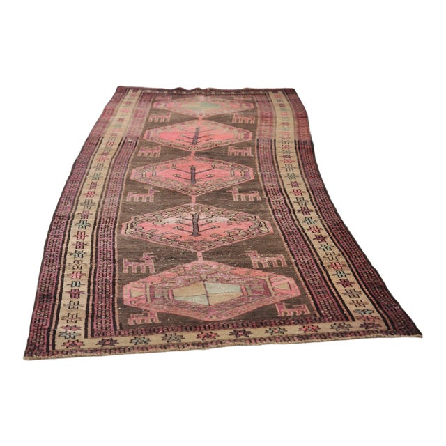 Vintage Nomadic Pink, Purple, Charcoal & Black Runner Rug , 3.5 x 9.8 For Sale