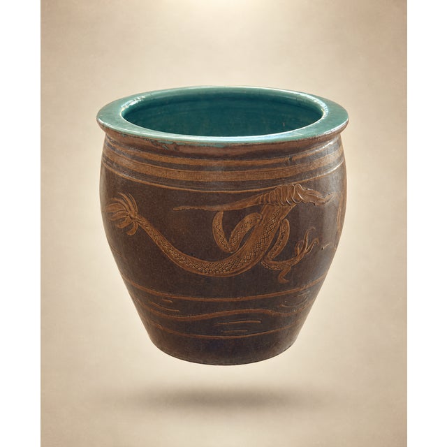 Antique Chinese Dragon Egg Art Pottery Dragon Jardinière Planter For Sale - Image 4 of 8