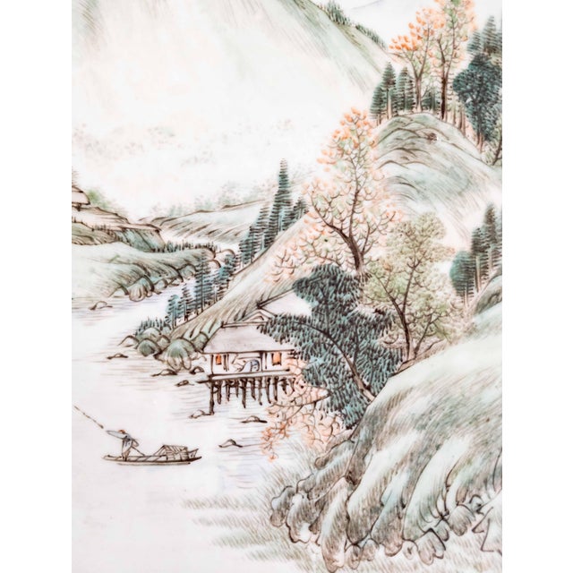 Mid-Century Chinese Republic Period Chinoiserie Porcelain Plaque, Signed For Sale - Image 10 of 11