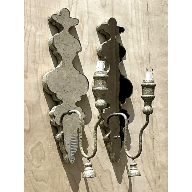 Mid-Century Modern Vintage Mirrored Glass Sconces - Pair For Sale - Image 3 of 12