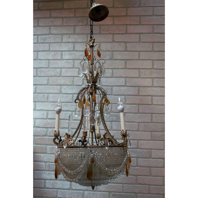 Antique French Empire Style Crystal Basket Chandelier with Gilt Bronze Frame Elegant antique crystal basket chandelier in...