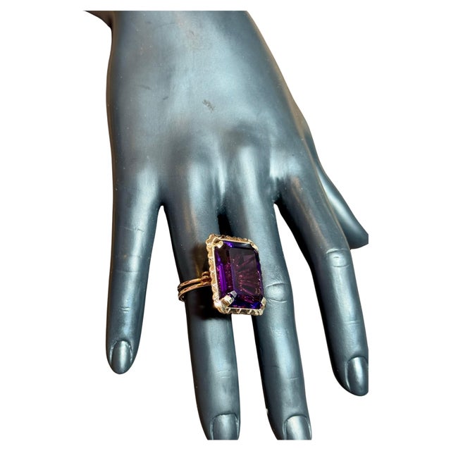 30 Carat Emerald Cut Amethyst Cocktail Ring in 14 Karat Rose Gold Bow Ring Size5 For Sale - Image 18 of 18