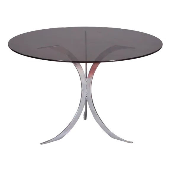 Table with Chrome Metal Feet and Smoked Glass Top attributed to Boris Tabacoff for Christofle, 1970s For Sale