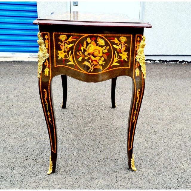 French Napoleon III Style Marquetry Brown Writing Desk/Table/Office Desk For Sale - Image 3 of 9