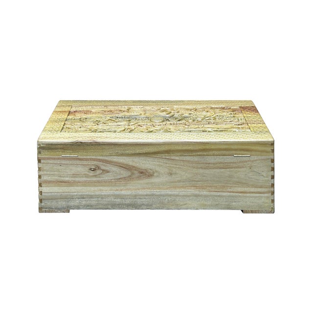 Wood 1990s Light Tan Brown Dragon Carving Camphor Wood Trunk Chest For Sale - Image 7 of 13