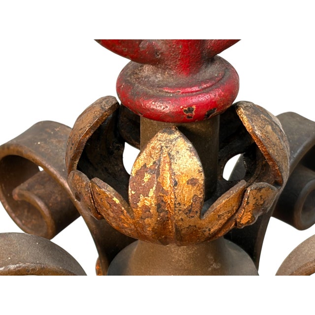 1920s Pendant With Acorn Shaped Shade and Four Bare Bulbs and Original Paint Finish For Sale - Image 11 of 14