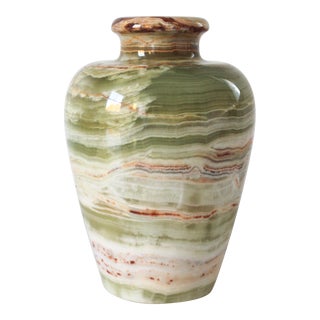 Vintage Green Onyx Polished Stone Vase For Sale
