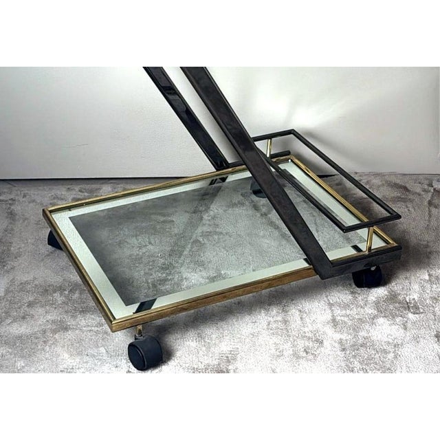 Mid 20th Century Italian Bar Cart in Burnished Steel and Brass For Sale - Image 15 of 18