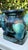 Vintage blue green glazed terracotta foo dog garden stool featuring a sculptural guardian lion form and richly variegated...