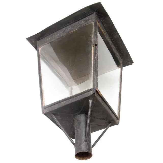 Late 19th Century Late 19th Century English Black Toleware & Glass Post Lantern on Painted Teak Base For Sale - Image 5 of 10