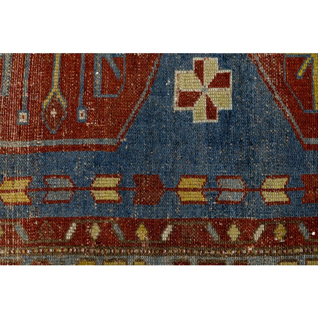 Antique Malayer Runner Rug With Geometric Medallions in Muted Blue & Rust For Sale - Image 4 of 9