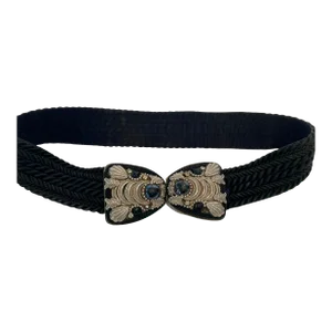 Judith Leiber Art Deco Black Cotton Silk Velvet Waist Belt With Silver and Stone