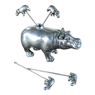 Vintage Silver Hippo Bar Cocktail Picks - Set of 5 For Sale