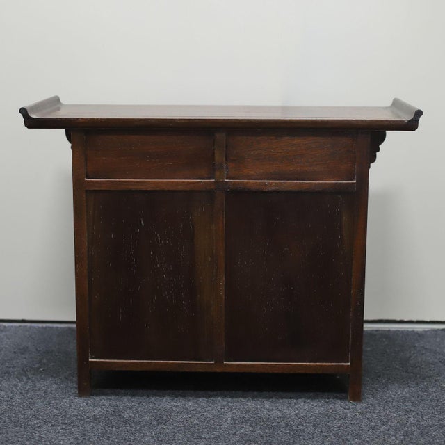 Wood Vintage Chinese Hardwood Altar-Style Cabinet With Fretwork Doors & Drawers - 56.5cm For Sale - Image 7 of 10