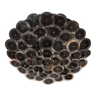 Flush Mount Vistosi Murano Disc Chandelier in Black and Clear Glass For Sale