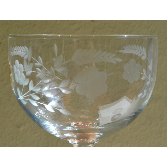 Art Deco 1930s Art Deco Flemington Cut Glass Champagne Coupe Hand-Cut Daisy Floral Designs For Sale - Image 3 of 13