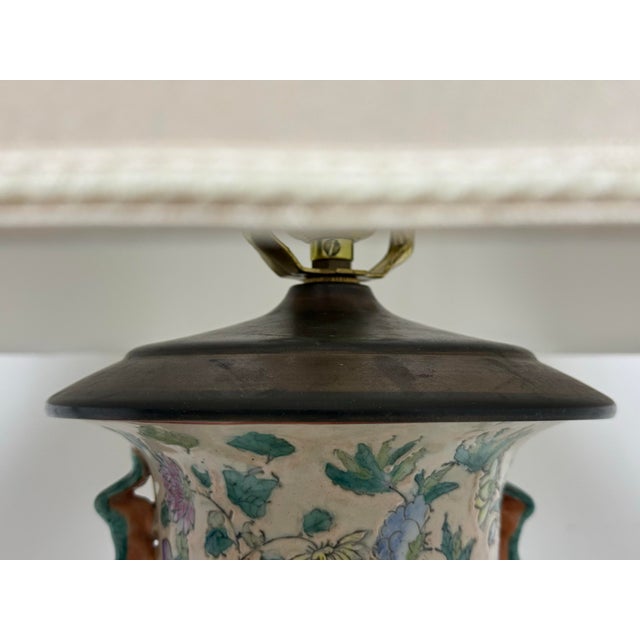 Ivory Vintage Chinoiserie Floral + Dragon Ceramic Table Lamp For Sale - Image 8 of 12