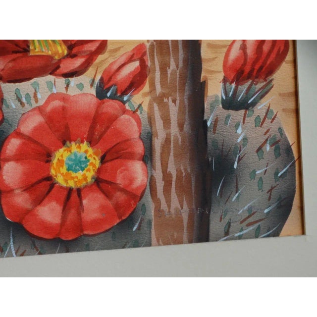1940s Vintage Shirrell Graves Cacti, Agave and Palms in Desert Landscape Watercolor Painting, Framed For Sale - Image 5 of 6