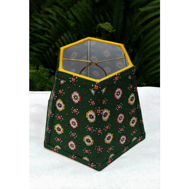 French Country Green Foulard French Country Lampshade Small Clip on Hexagon Handmade For Sale - Image 3 of 12