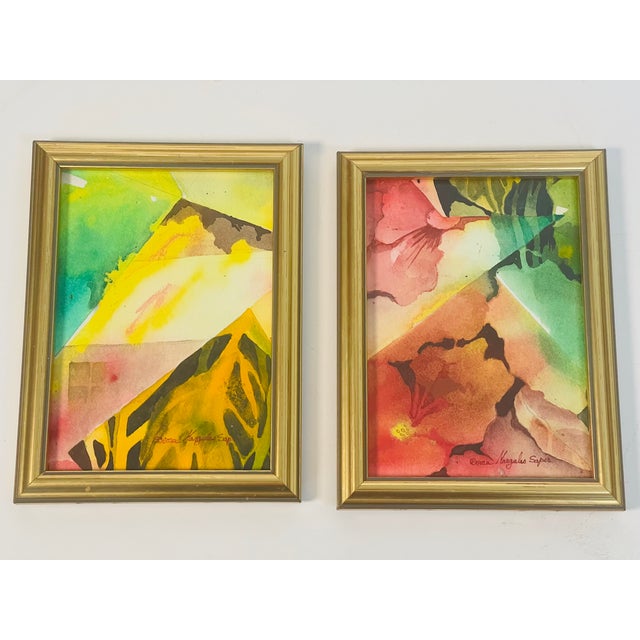 Green 1970s Triptych of Abstract Watercolors Dvora Margules Sapir For Sale - Image 8 of 8