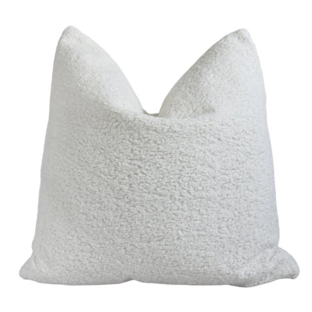 Ivory-Colored Curly Looped Bouclé Feather/Down Pillow 24” Square For Sale