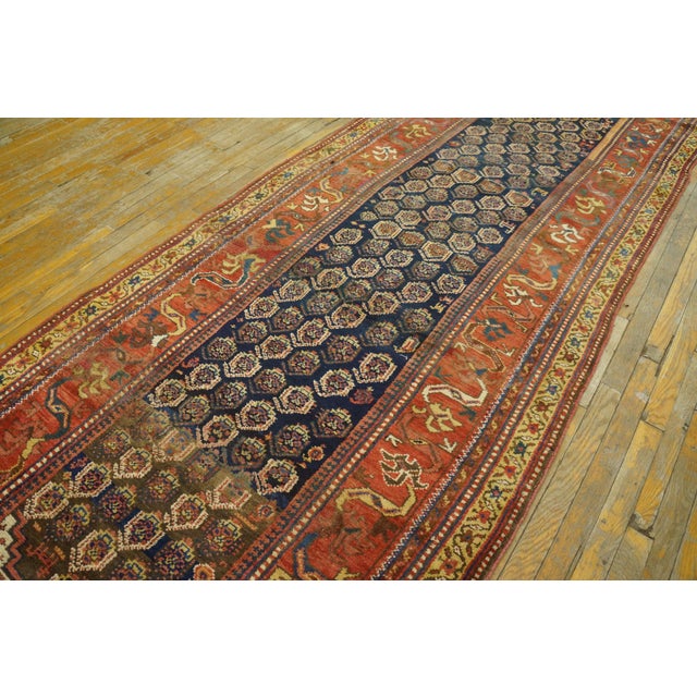 1930s Blue Navy Paisley Tribal Antique W. Persian Kurdish Rug 3'10" X 12'2" Handknotted Wool Carpet For Sale - Image 4 of 16