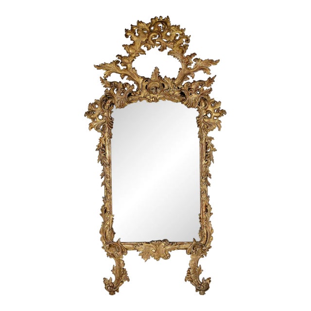 19th C. Italian Rococo Giltwood Mirror With Original Mirror Plate For Sale