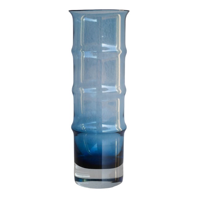 Mid-Century Modern Scandinavian Large Blue Bamboo Glass Vase by Borgström Åseda, Sweden For Sale