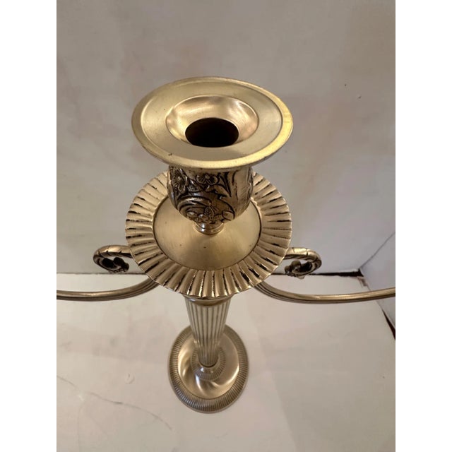Metal Monumental Nickel Candleabras -A Pair For Sale - Image 7 of 10