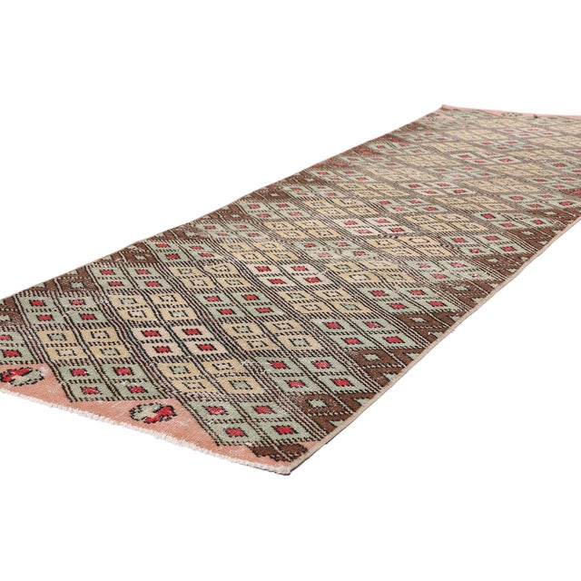 54097 Zeki Muren Vintage Turkish Sivas Rug, 02'05 x 07'03. The Diagonal Thesis: A Zeki Müren Sivas Masterpiece of Ordered...