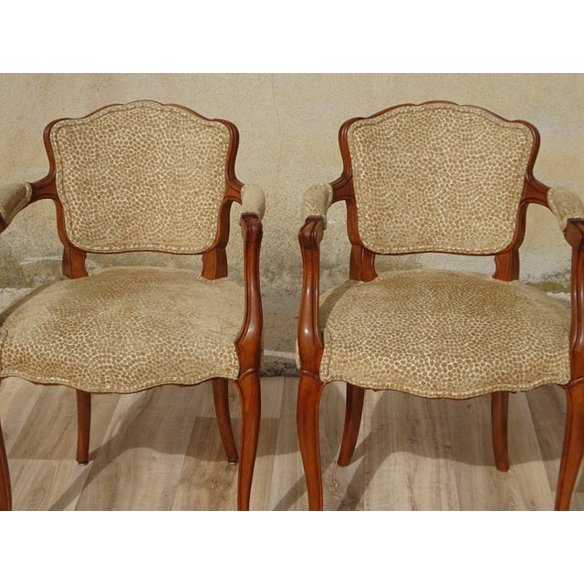1950s Louis XV Armchairs in Beige Giraffe-Style Fabrics, 1950s, Set of 2 For Sale - Image 5 of 18