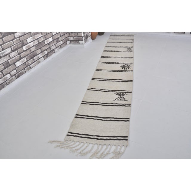 Vintage Neatrul Stripe Kilim Runner For Sale - Image 9 of 10