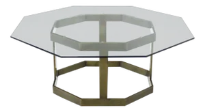 Mid-Century Modern Octagonal Brass Base and Glass Top Coffee Table