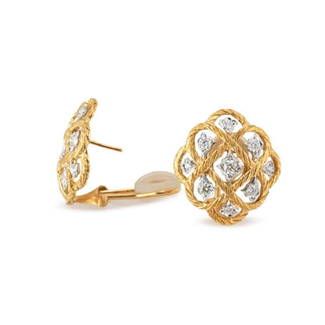 Modern Vintage Buccellati Etoilee 18k Yellow & White Gold Diamond Rope Clip on Earrings, A Pair For Sale - Image 3 of 8