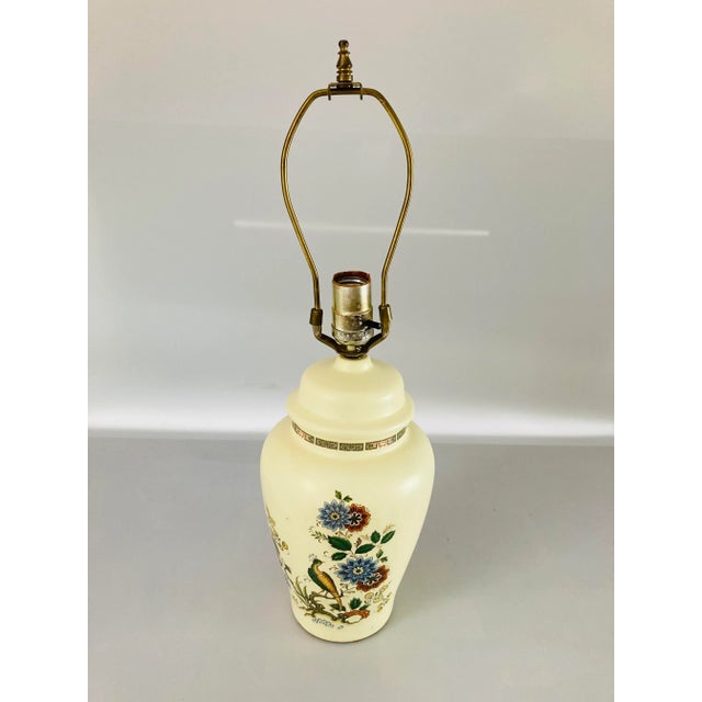 Ceramic J Lamp French Vanilla Color and Colorful Aviary Transfer Decoration. For Sale - Image 7 of 7