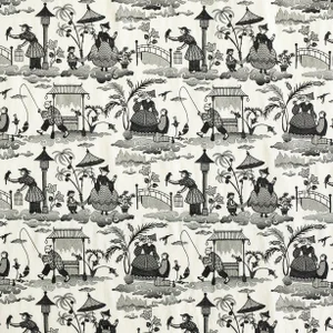 Schumacher Bassano Embroidered Toile Fabric in Black