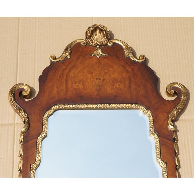 Gold Antique Walnut Georgian Style Hand Carved and Parcel Gilded Wall Mirror For Sale - Image 8 of 9