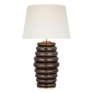 Kelly Wearstler by Visual Comfort Signature Phoebe Extra Large Stacked Table Lamp in Crystal Bronze with Linen Shade For Sale