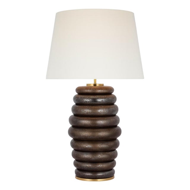 Kelly Wearstler by Visual Comfort Signature Phoebe Extra Large Stacked Table Lamp in Crystal Bronze with Linen Shade For Sale