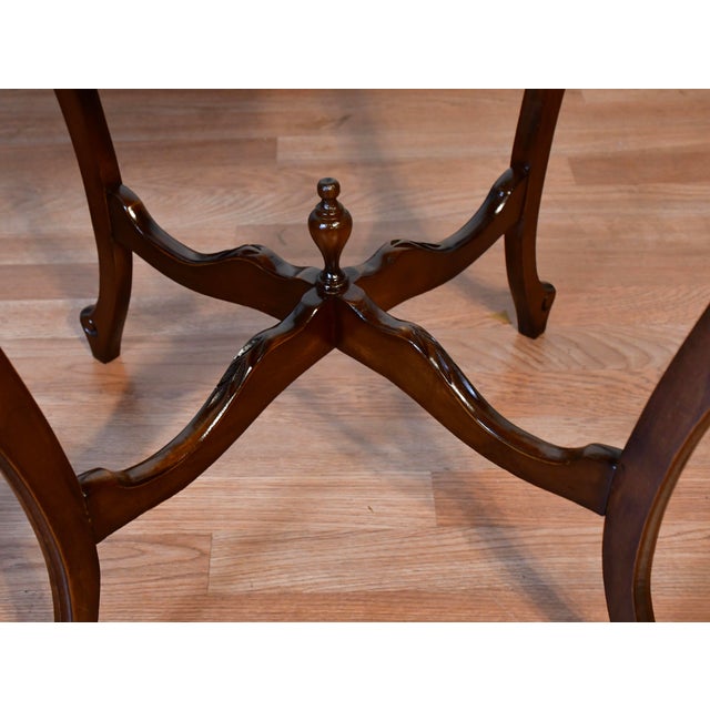 1930s French Walnut & Satinwood Inlay Pair of Side Tables / End Tables For Sale - Image 9 of 11