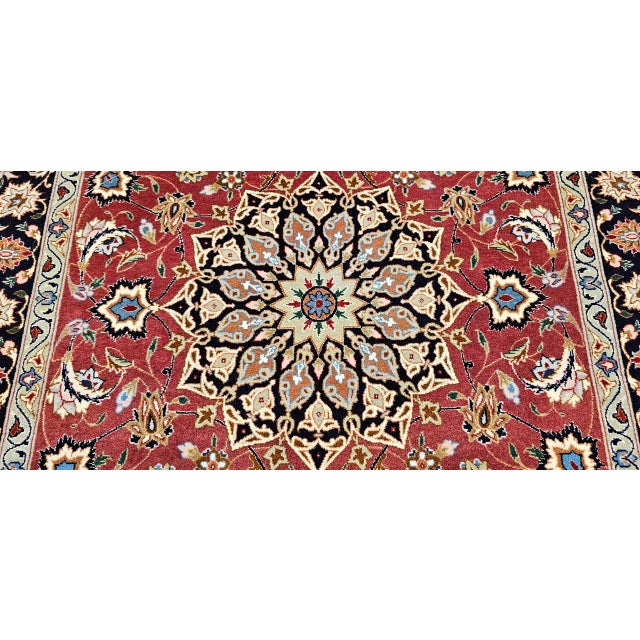 Persian Vintage Persian Tabriz Area Rug, Hand-Knotted Wool & Silk, Floral Pattern, Pomegranate-Red & Navy, 3x5 For Sale - Image 3 of 18