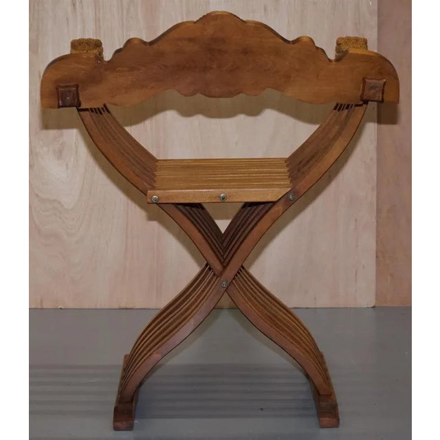 Decorative Folding Savonarola Armchair with Lion Head & Carved Arms For Sale - Image 15 of 18